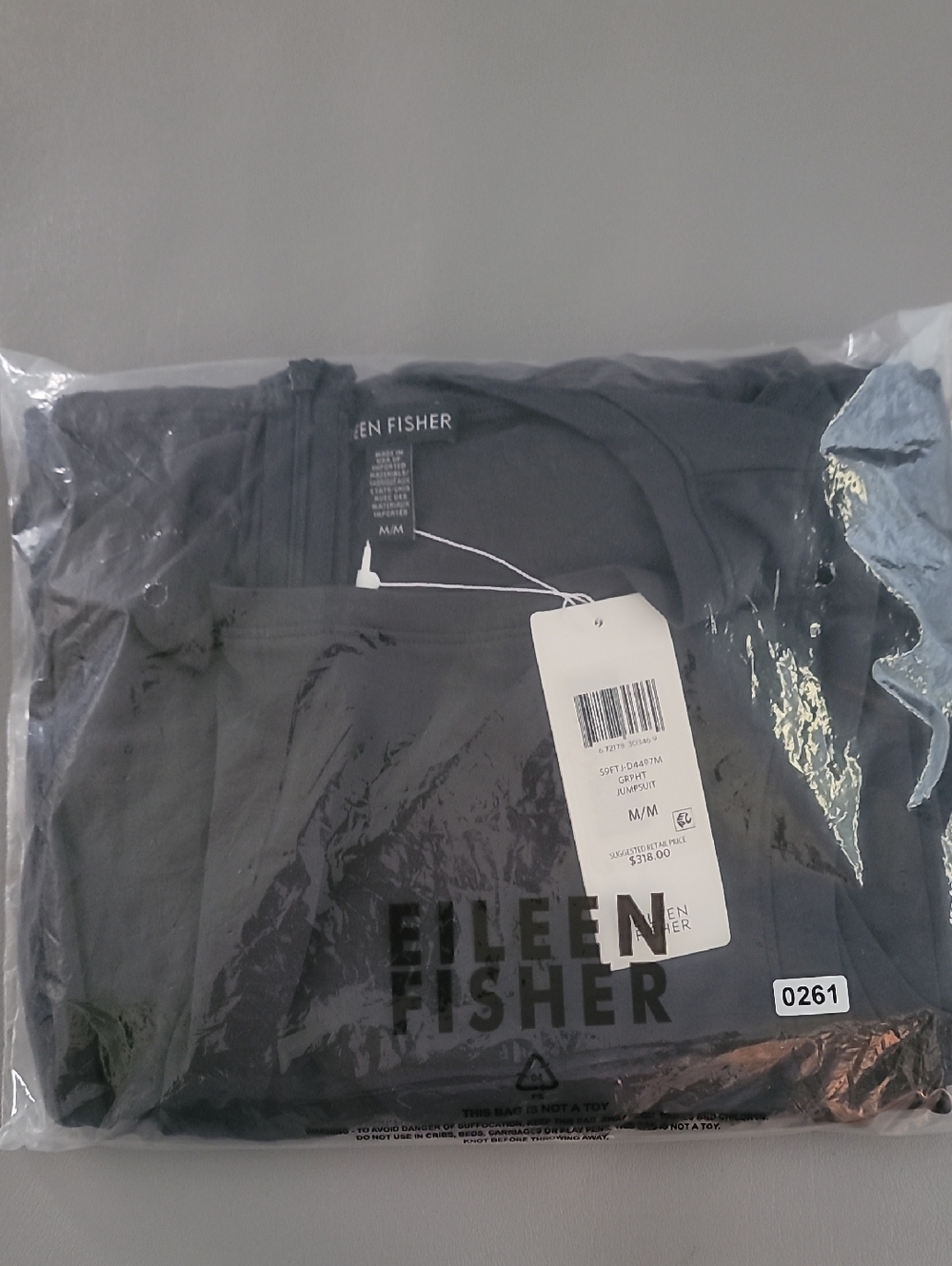 Eileen Fisher Fine Tencel Stretch Jersey Wide Leg Gray Jumpsuit Medium - Picture 10 of 14